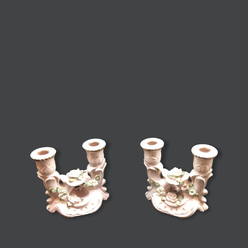 Two Vintage Wales Porcelain Double Candle Holders